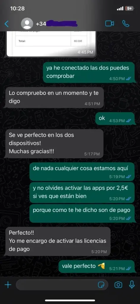 WhatsApp chat with a satisfied IPTVIVA customer (1/7)