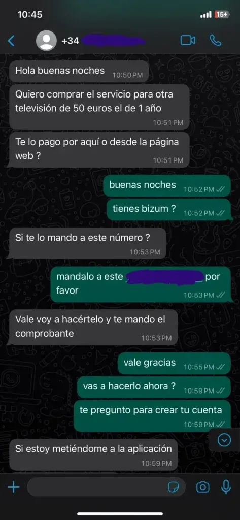 WhatsApp chat with a satisfied IPTVIVA customer (4/7)