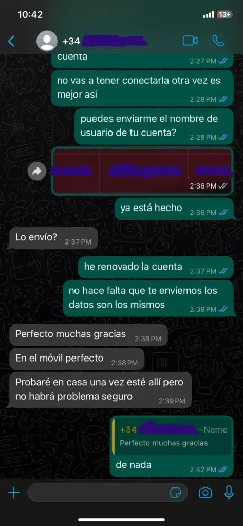 WhatsApp chat with a satisfied IPTVIVA customer (5/7)
